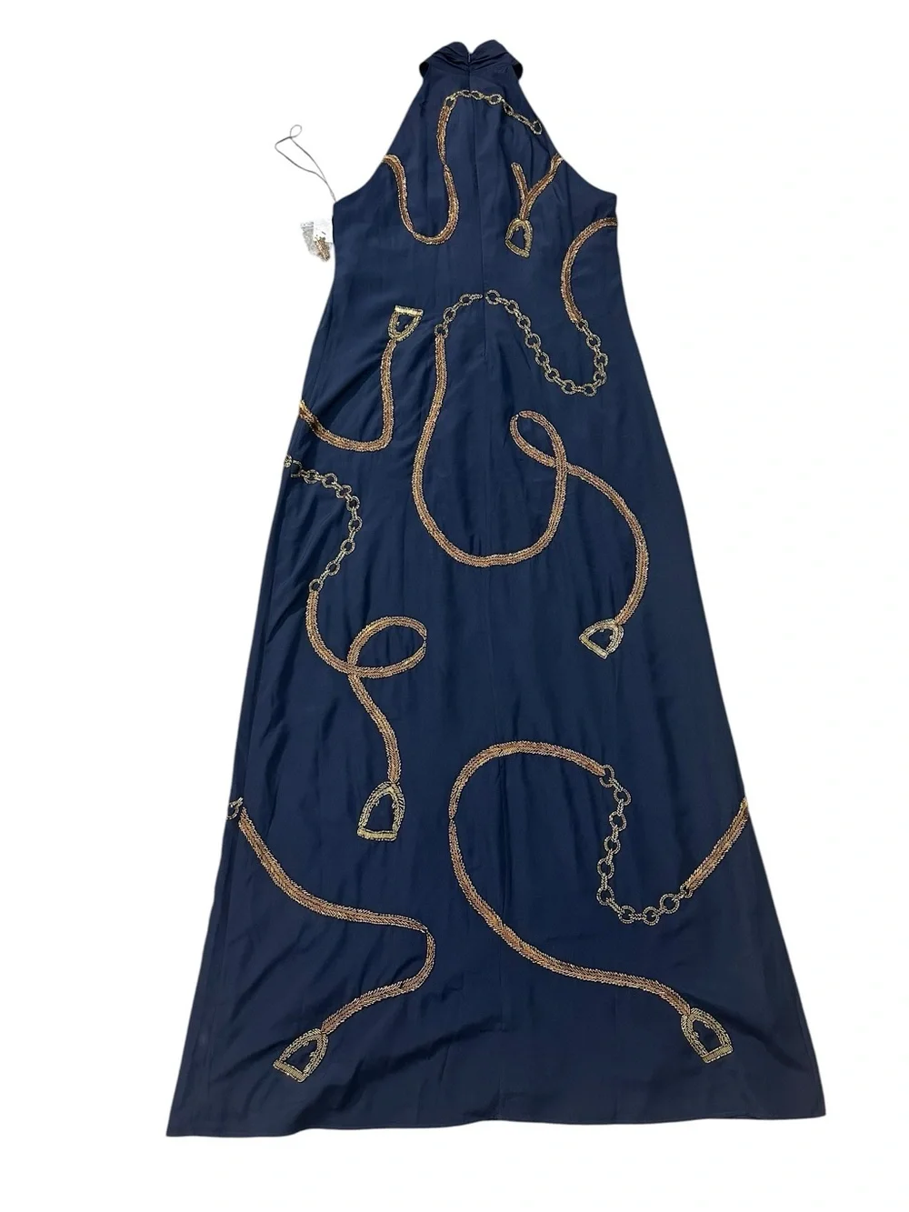 Lauren Ralph Lauren Embellished Sequin Halter Dress, Size 14 Navy Blue - Picture 10 of 12